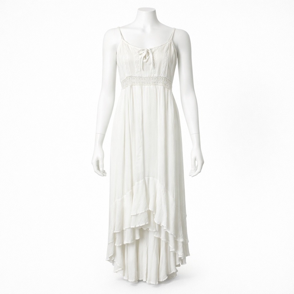 Abercrombie Fitch White Smocked High Low Maxi Dress Women's Small Boho Cottage